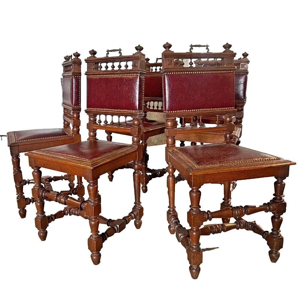 Chaises salle a manger style Henri II en noyer fin XIXe, Rouge, Enlèvement, Baroque renaissance, Bois