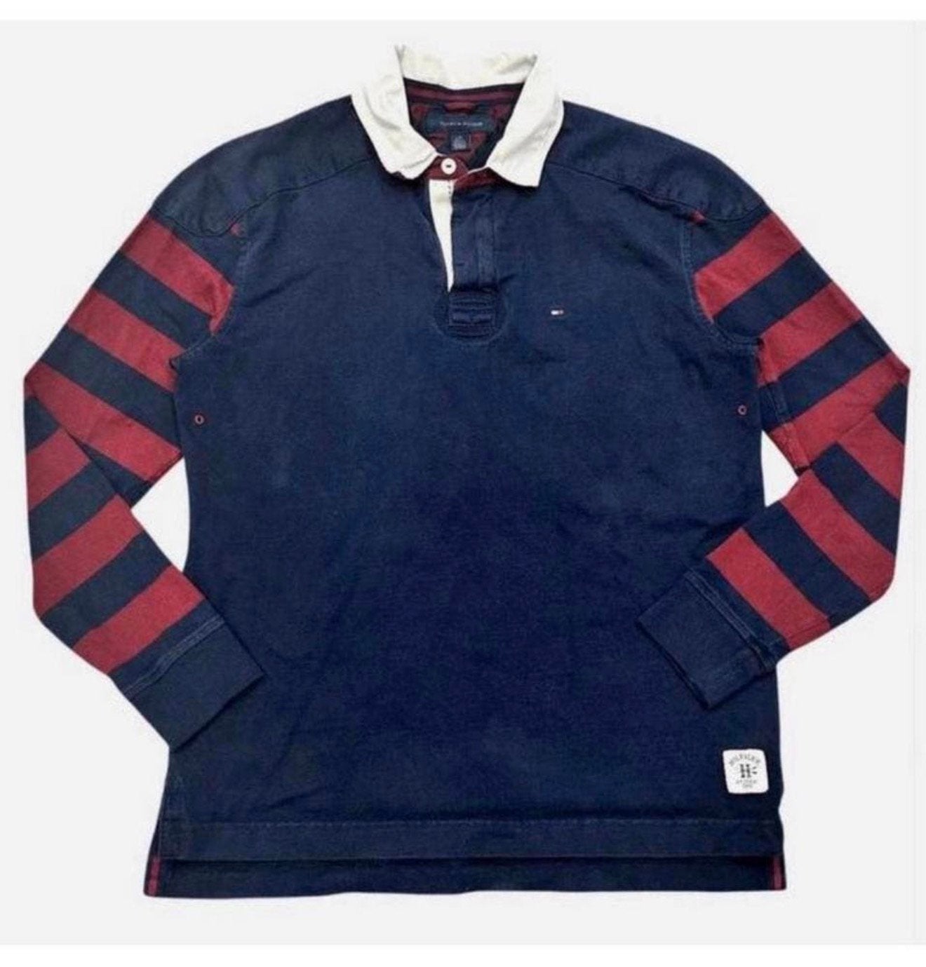Tommy Hilfiger Rugby Polo Shirt Longsleeve Maat L-G Navy/Red, Kleding | Heren, Polo's, Ophalen of Verzenden, Zo goed als nieuw