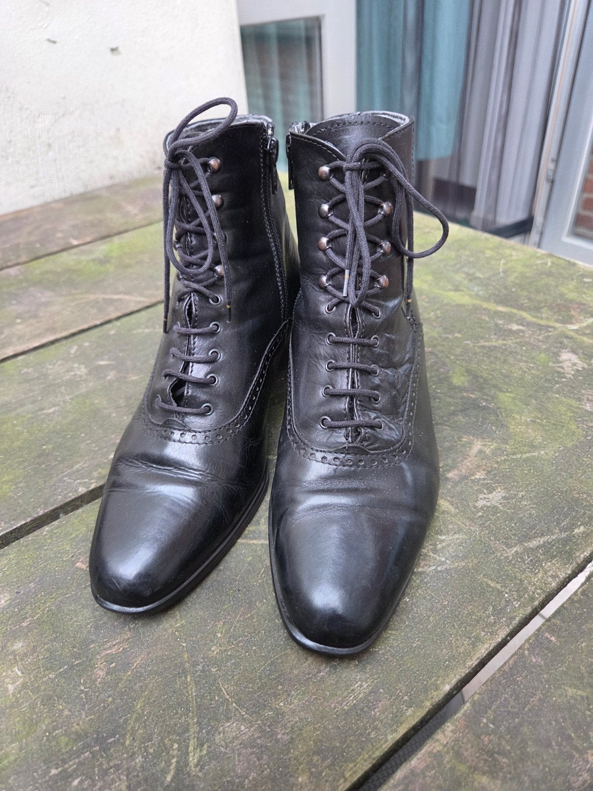 Rijglaarsjes leder, 39., Kleding | Dames, Zwart, Lage of Enkellaarzen, Ophalen of Verzenden, Zo goed als nieuw