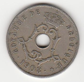 Belgische munt van 25 centimes, 1908, Postzegels en Munten, Munten | België, Ophalen of Verzenden, Losse munt