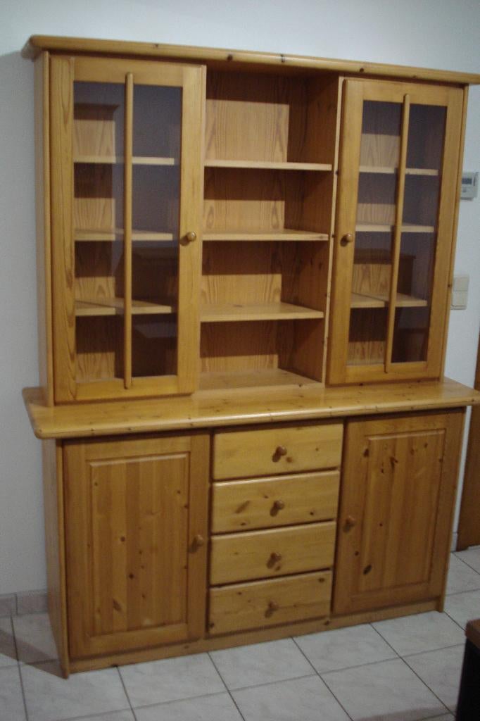 Buffet vitré, dressoir, table ronde + rallonge et chaises, Maison & Meubles, Avec tiroir(s), 25 à 50 cm, 150 à 200 cm, Meubles en pin massif