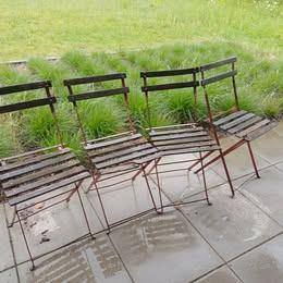 Table de bistrot vintage en métal + 4 chaises, Jardin & Terrasse, Tables de jardin, Rond, Enlèvement