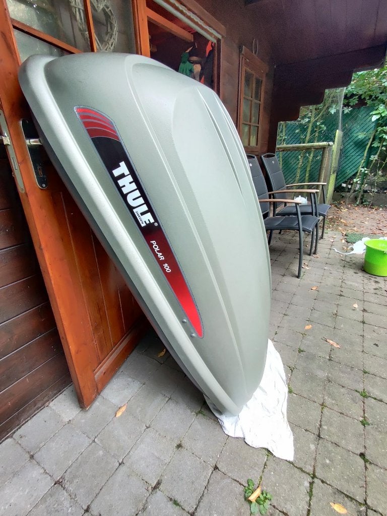 Dakkoffer Thule 100 + dakdragers Thule + voeten, Auto diversen, Ophalen, Gebruikt