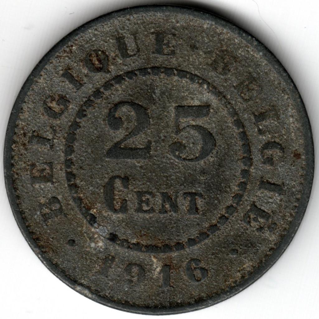 Belgique : 25 Centimes 1916 Morin 434 Ref 14862, Enlèvement ou Envoi, Métal, Monnaie en vrac