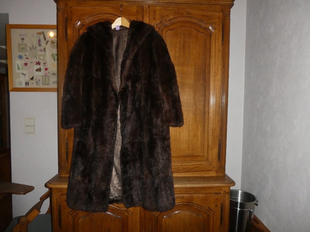 Manteau fourrure dame brun T 40-42, Enlèvement, Porté, Taille 38/40 (M), Brun