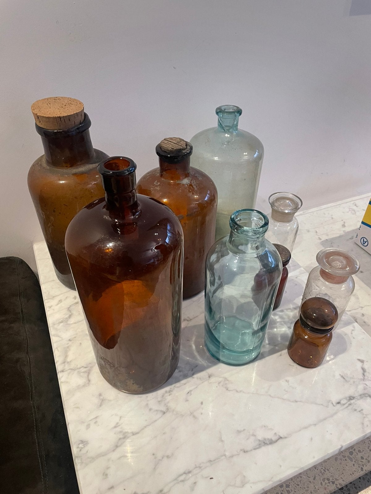 Lot oude apothekerflessen, Huis en Inrichting, Woonaccessoires | Vazen, Ophalen, Overige kleuren, Minder dan 50 cm, Glas
