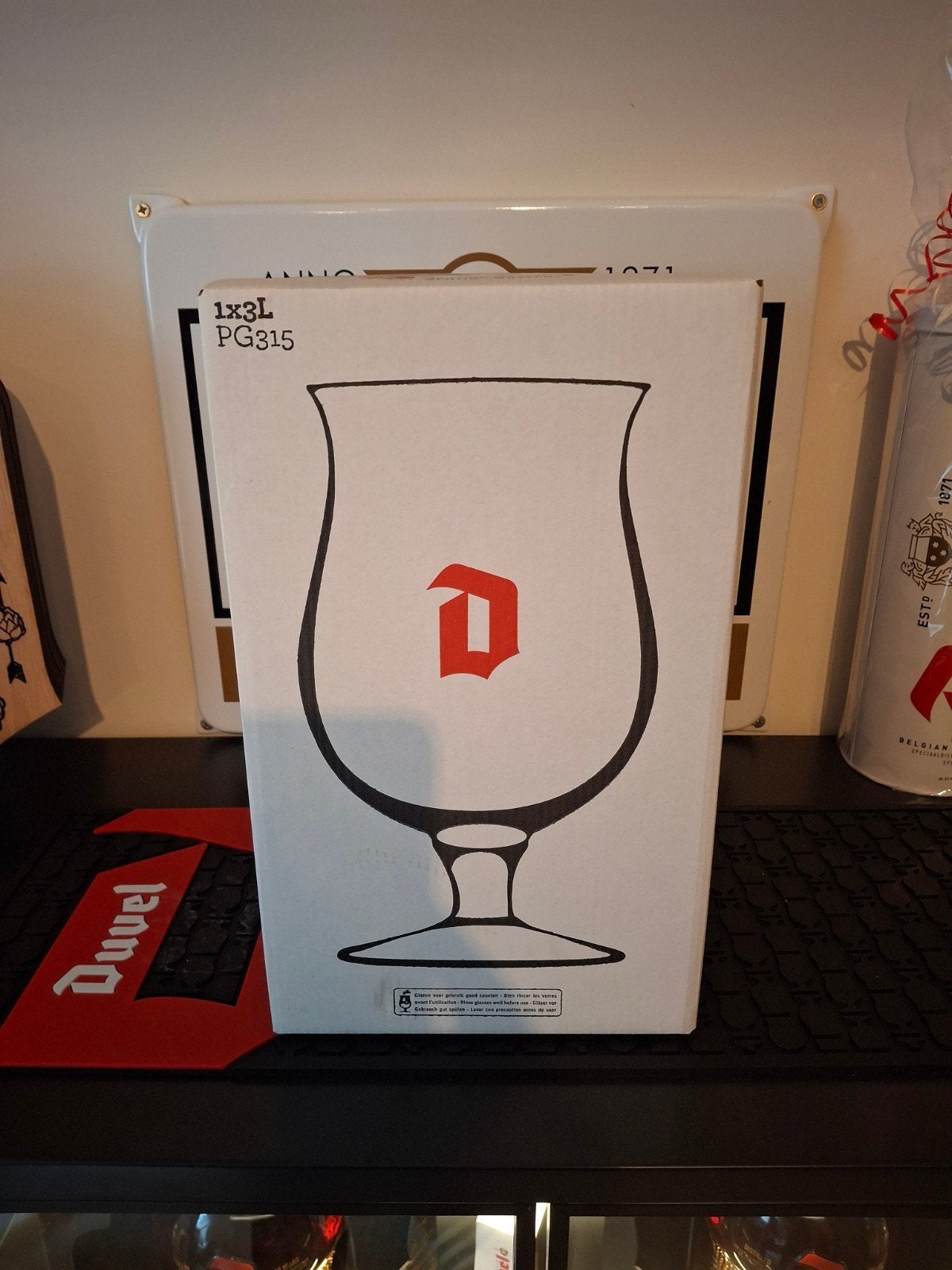 Duvel glas 3 liter rode D, Verzamelen, Ophalen of Verzenden, Nieuw, Bierglas