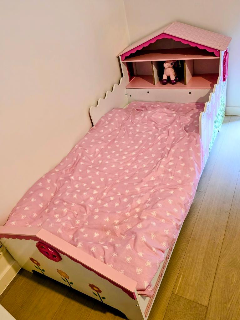 Prinses kleuterbed te koop, Huis en Inrichting, Slaapkamer | Bedden, Ophalen, 190 cm of minder, Zo goed als nieuw, 80 cm