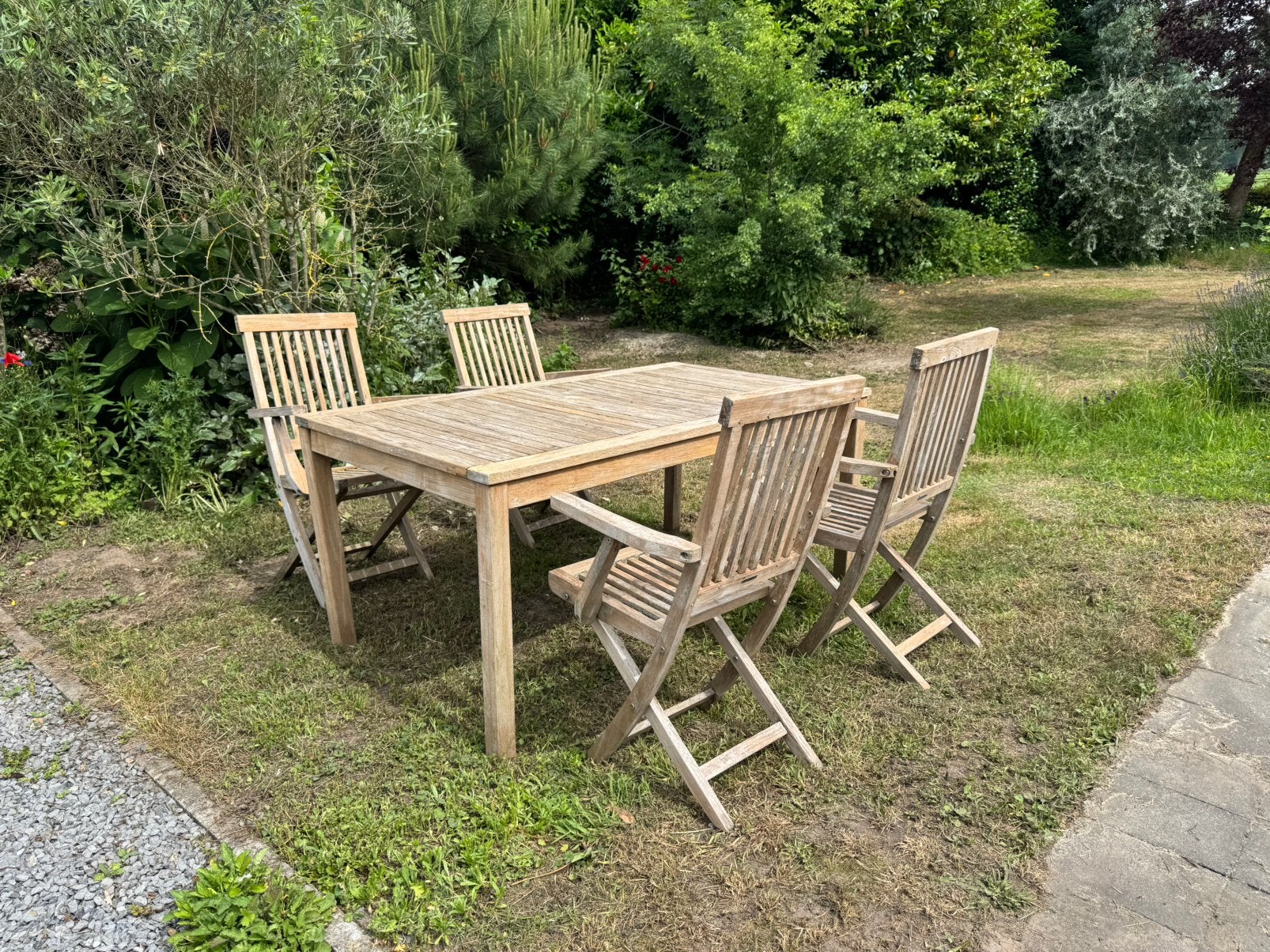 Teak tuinset, 4 zitplaatsen, Gebruikt, Teakhout, Ophalen of Verzenden