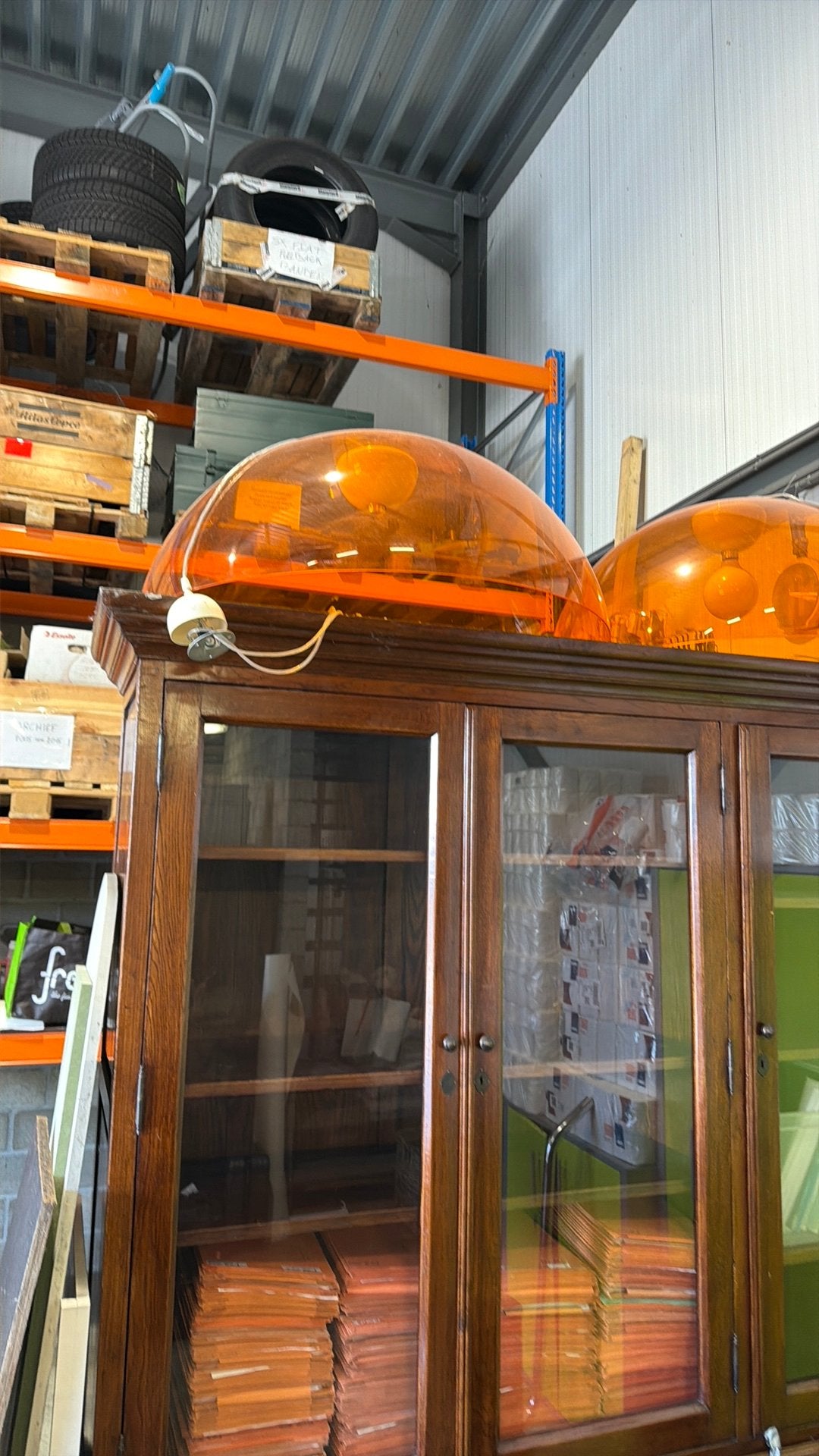 Hanglampen vintage oranje plexi, Ophalen, Kunststof, Gebruikt, E27 (groot)