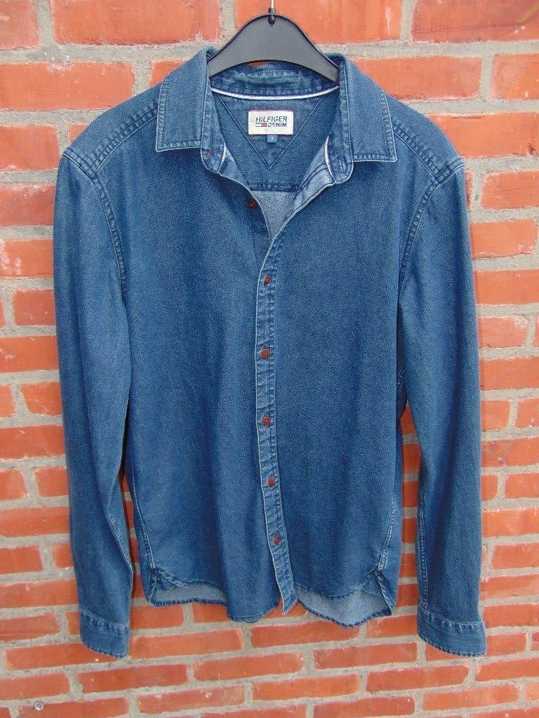 Jeanshemd Hilfiger in prima staat, Ophalen of Verzenden, Gedragen, Blauw, Halswijdte 38 (S) of kleiner