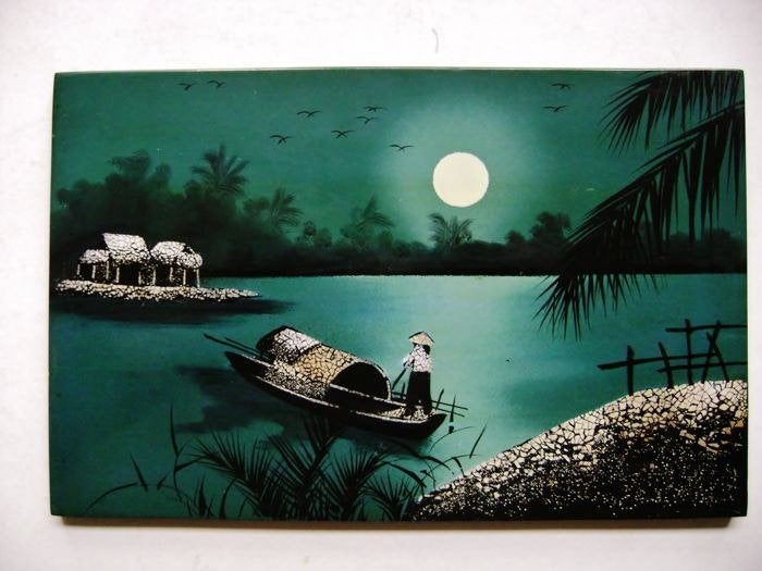 Japans Rising Sun sampan met schelpjes, Ophalen of Verzenden