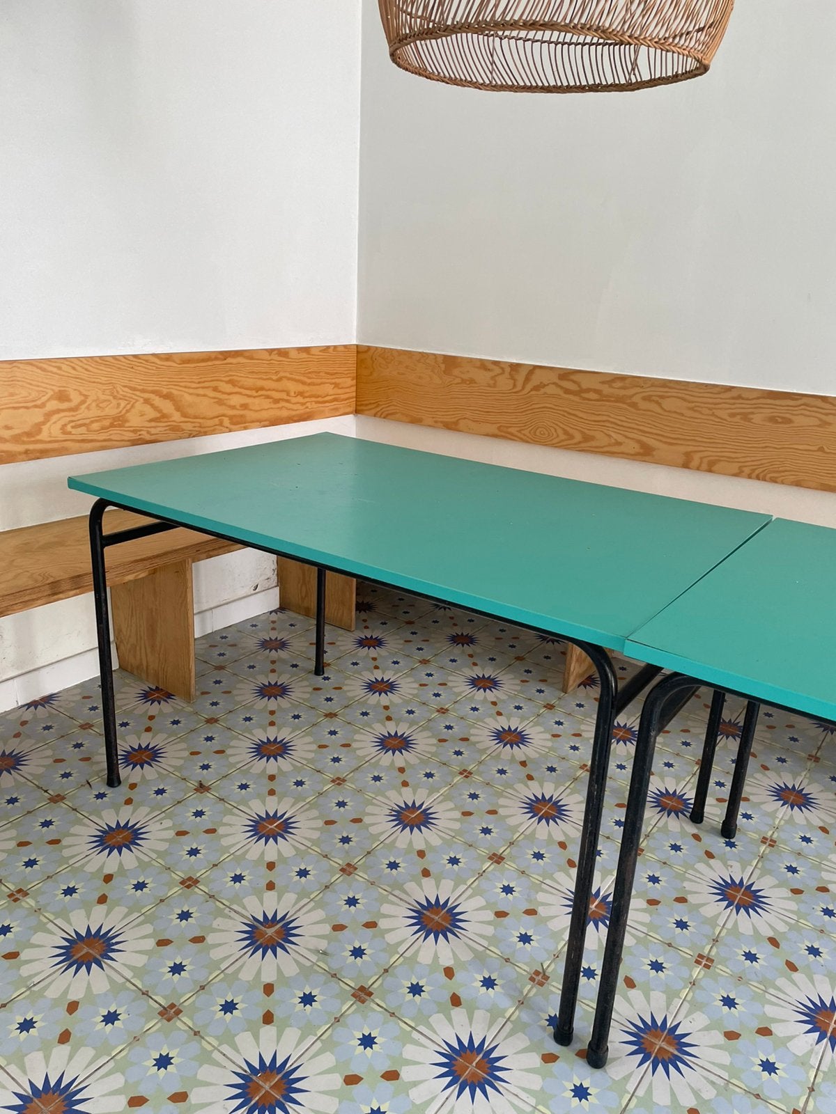 vintage industriële of school tafels met stalen buisframe, Maison & Meubles, Tables | Tables à manger, Utilisé, 50 à 100 cm, 100 à 150 cm