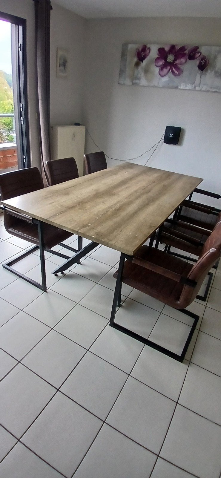 Table salle à manger bois métal et 6 chaises, Enlèvement, Métal