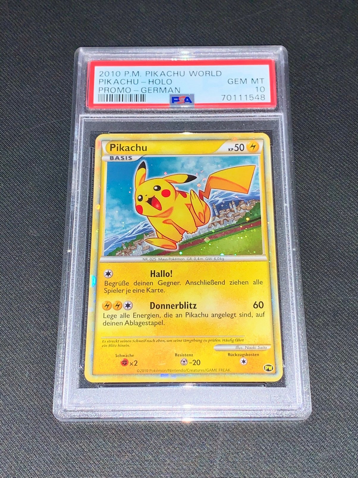 2010 P.M. PIKACHU WORLD PIKACHU – HOLO PROMO – GERMAN PSA 10, Ophalen of Verzenden, Nieuw