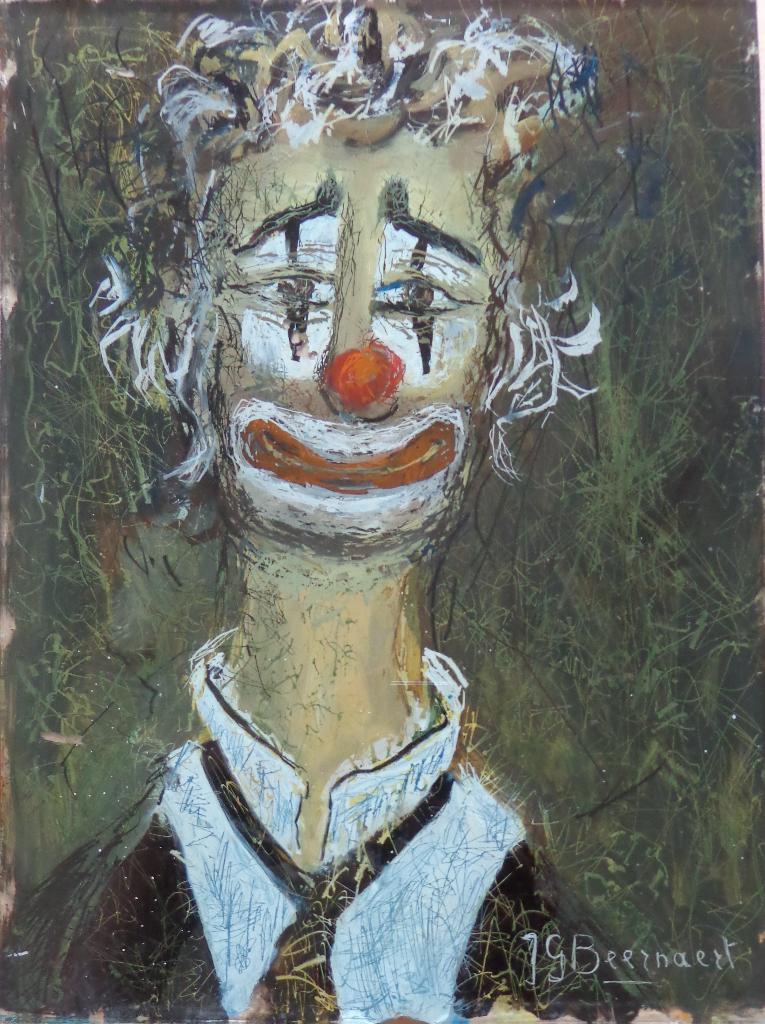 JEAN-GUY BEERNAERT / CLOWN / EGLOMISE / 34x25cm / SIG, Ophalen of Verzenden