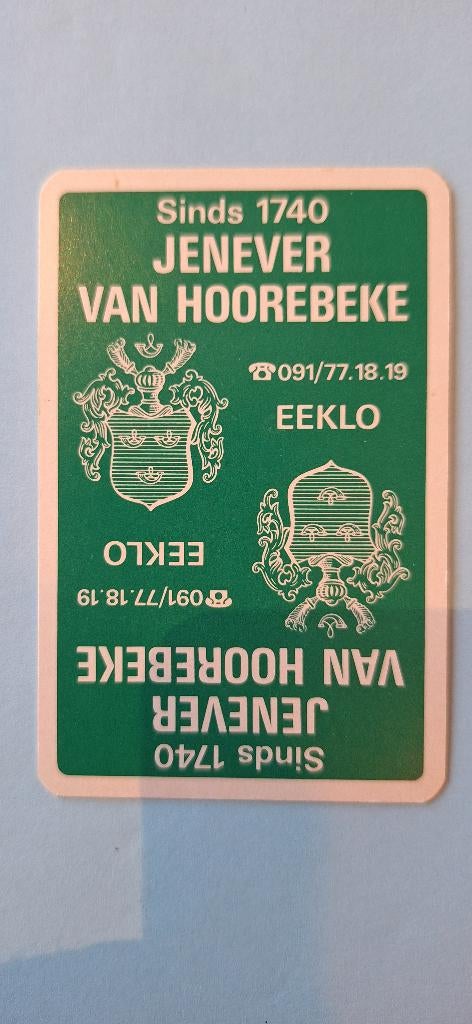 Speelkaart Eecloo_Jenever Van Hoorebeke_groen_227, Verzamelen, Ophalen of Verzenden, Gebruikt, Speelkaart(en)