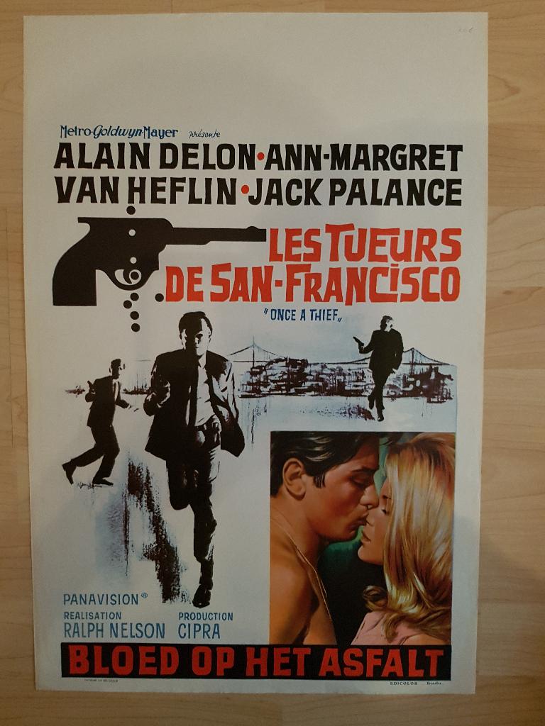 filmaffiche Alain Delon Once A Thief 1965 filmposter, Rechthoekig Staand, Ophalen of Verzenden, Zo goed als nieuw, A1 t/m A3