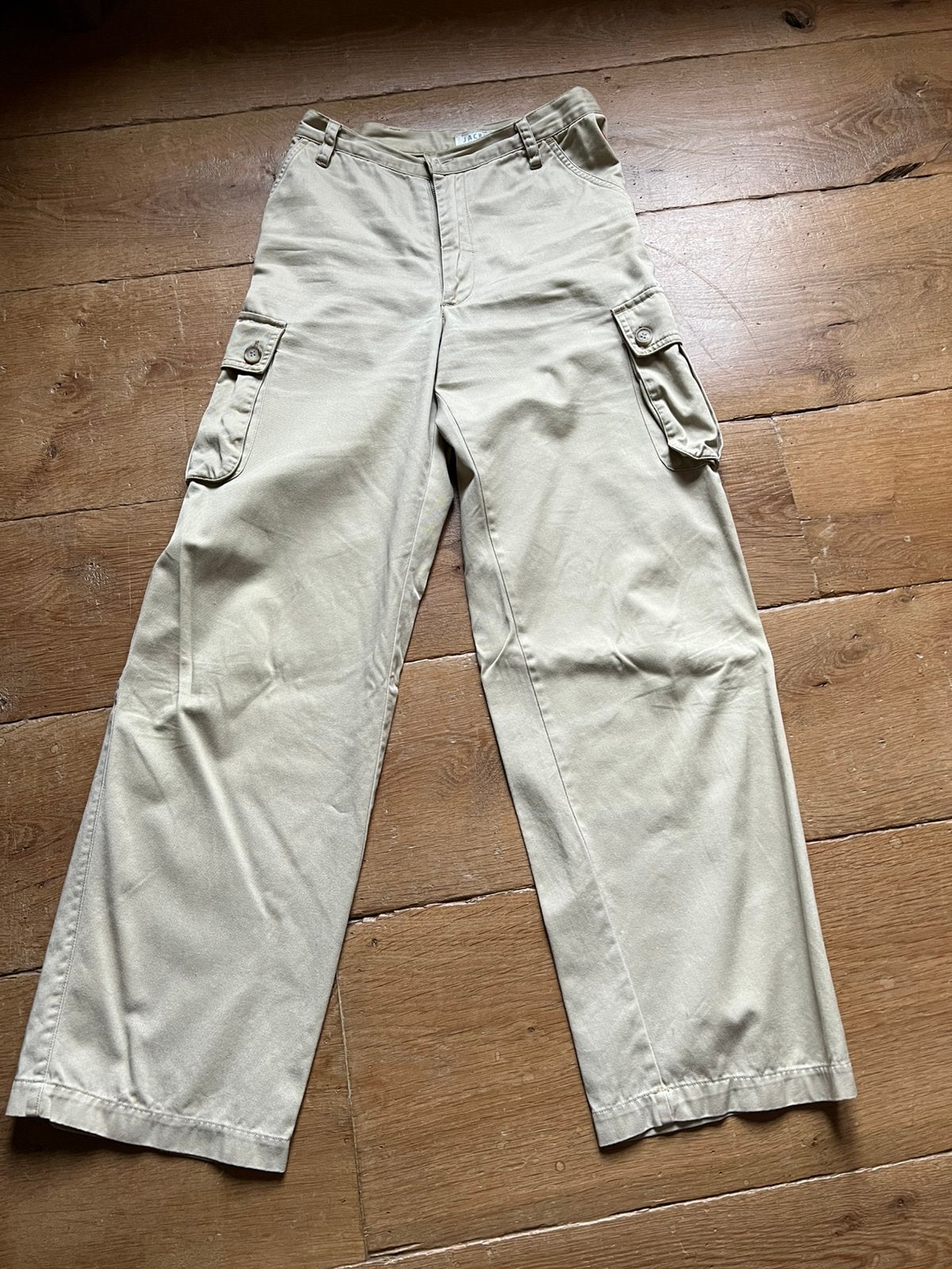 Cargo broek maat 27, smal, Kleding | Dames, Ophalen, Beige, Zo goed als nieuw, Maat 36 (S)