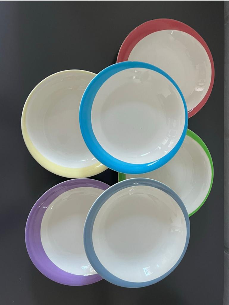 6 assiettes creuses Atomic Boch -1958 - set polychrome, Enlèvement ou Envoi