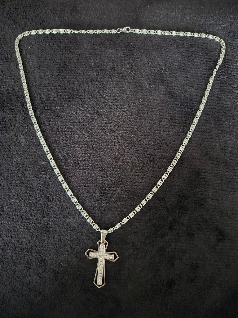 Nieuwe halsketting in stainless steel, Ophalen of Verzenden, Nieuw, Zilver, Met hanger