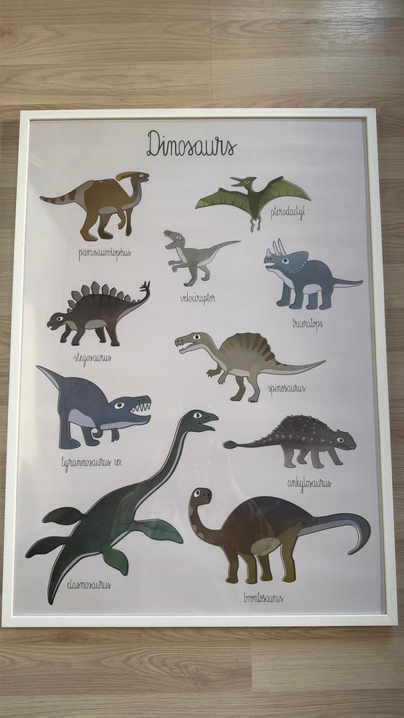 Poster dino’s + kader 50x70cm, Enlèvement ou Envoi, Comme neuf