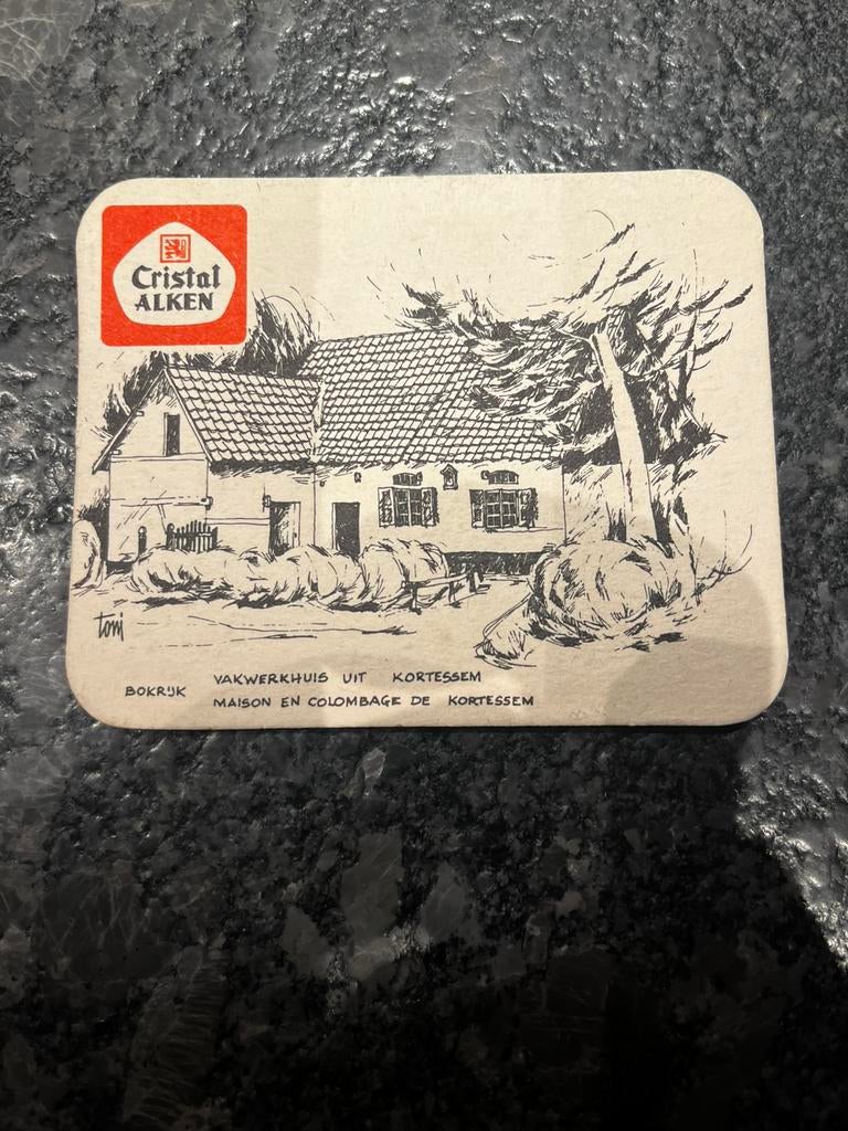 Bierkaartje Cristal Alken vakwerkhuis uit Kortessem, Verzamelen, Ophalen of Verzenden