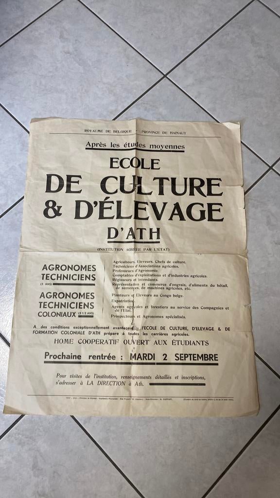 Ancienne affiche originale 1941 école Ath