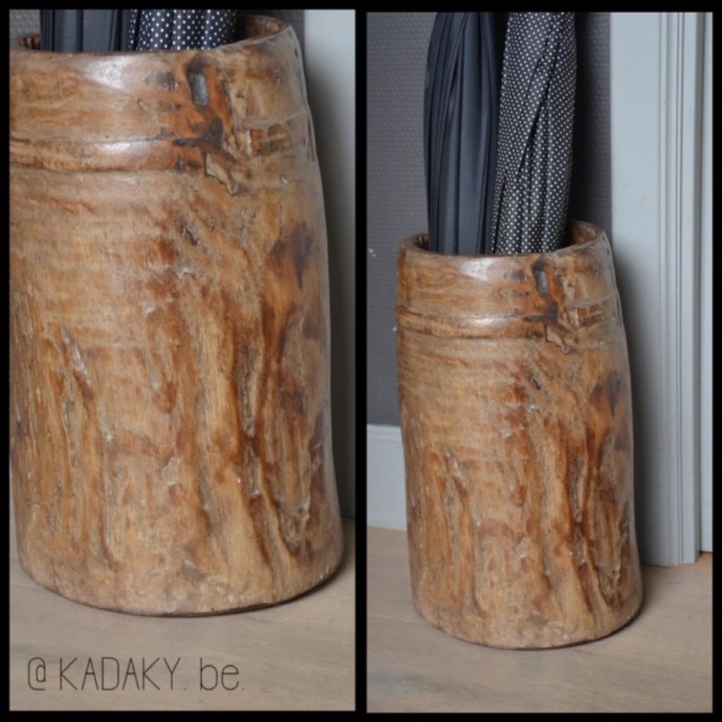 Paraplubak - Oud houten vijzel - Landelijk uniek, Huis en Inrichting, Woonaccessoires | Paraplubakken, Zo goed als nieuw, Hout