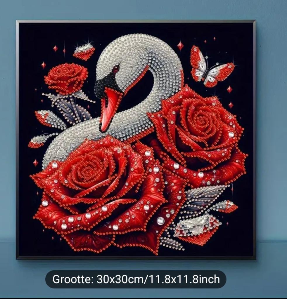 schilderij zwaan met rode rozen, Huis en Inrichting, Minder dan 50 cm, Nieuw, Ophalen of Verzenden, Schilderij