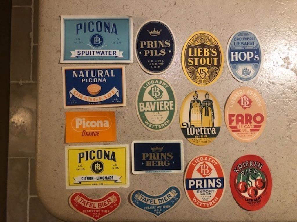 Etiketten van Brouwerij Liebaert in Wetteren, Verzamelen, Biermerken, Ophalen of Verzenden, Zo goed als nieuw, Reclamebord, Plaat of Schild