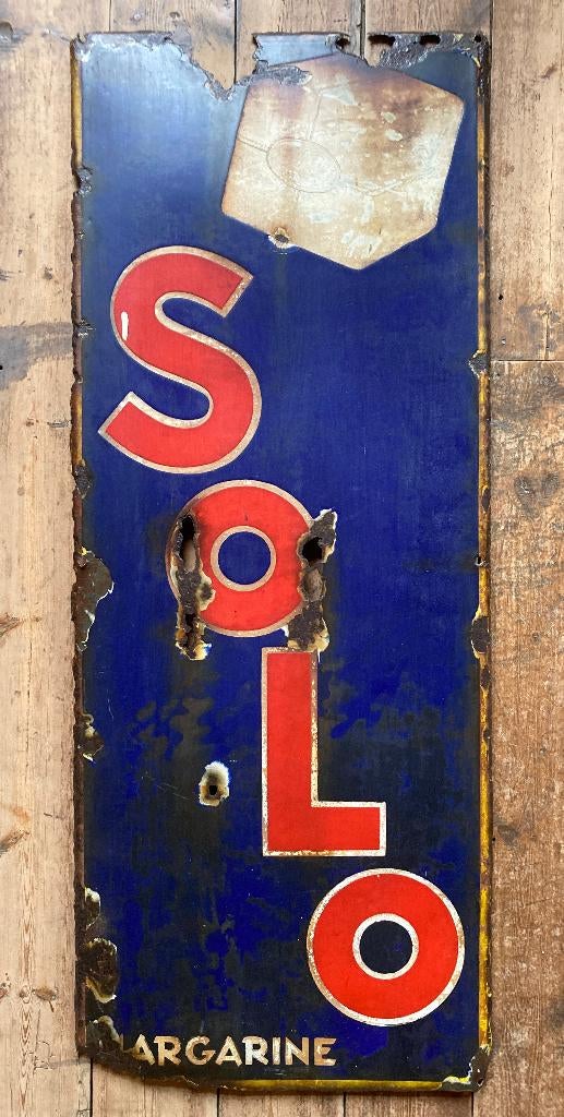 Emaille bord Solo, Verzamelen, Merken en Reclamevoorwerpen, Ophalen, Gebruikt, Reclamebord