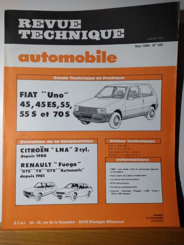 RTA - Fiat Uno - Revue technique automobile n 442, Autos : Divers, Modes d'emploi & Notices d'utilisation, Envoi