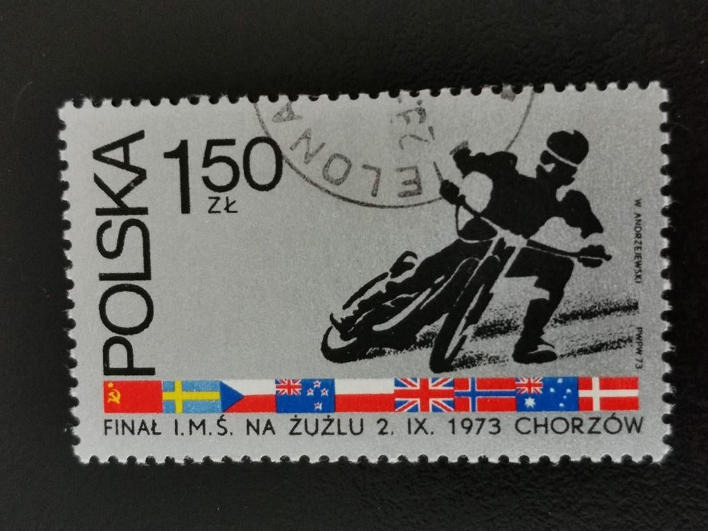Pologne 1973 - sports - moto, speedway, drapeaux, Enlèvement ou Envoi, Pologne, Affranchi
