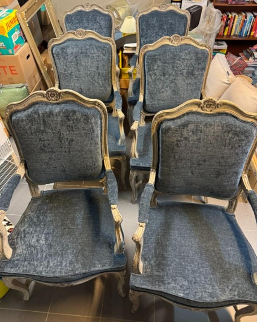 6 blauwe zetels / fauteuils, Ophalen, Gebruikt, Frans, Minder dan 75 cm