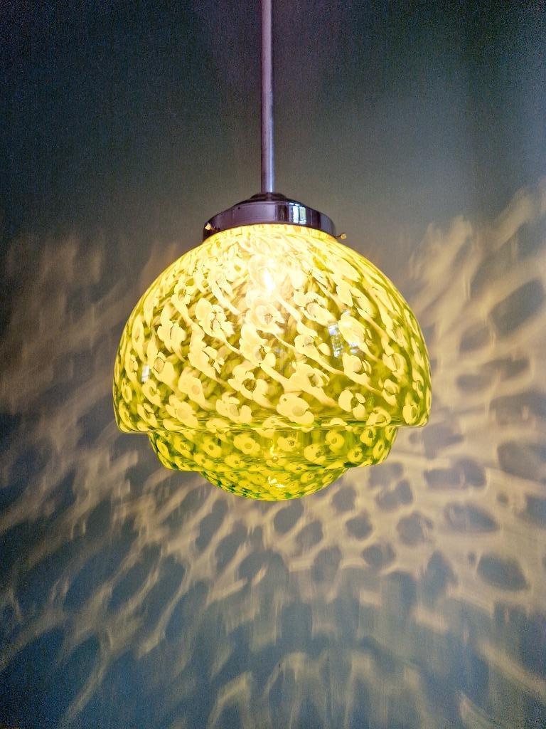 Grande suspension en verre moucheté vert, Mid-century, Enlèvement ou Envoi