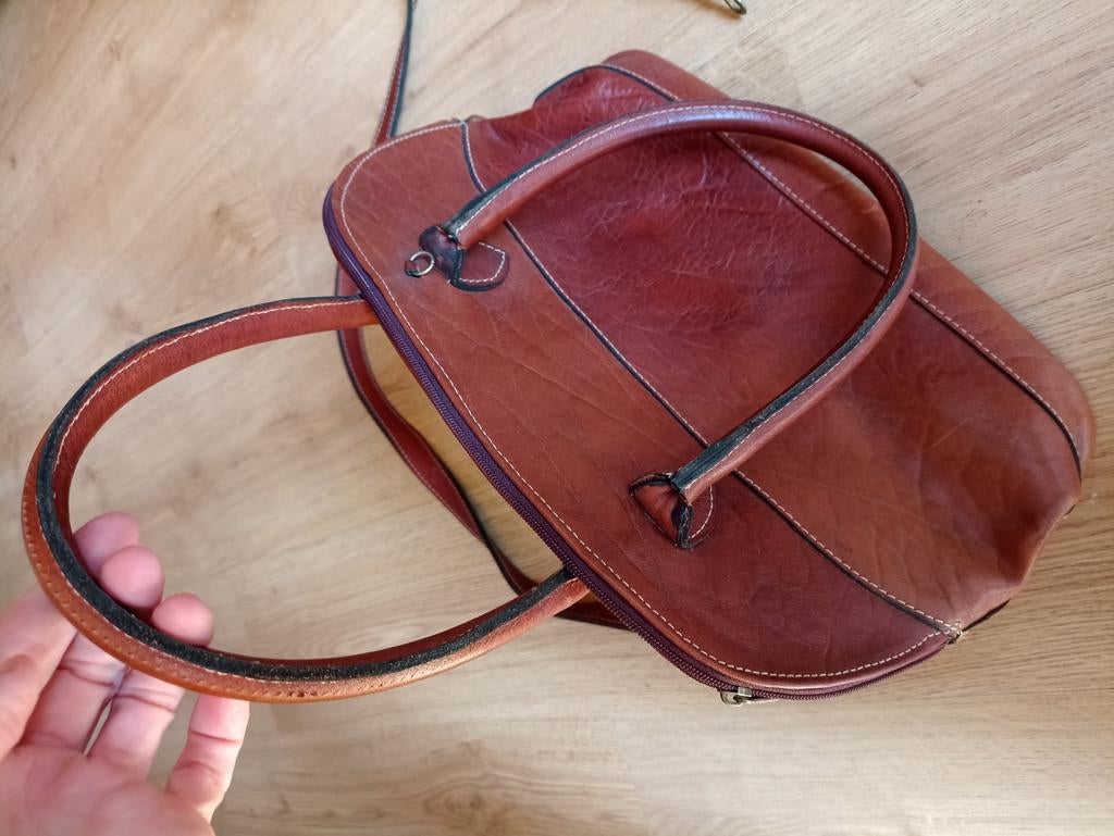 Lederen handtas met schouderriem, Breedte 38cm, hoogte 27cm, Ophalen, Zo goed als nieuw, Handtas