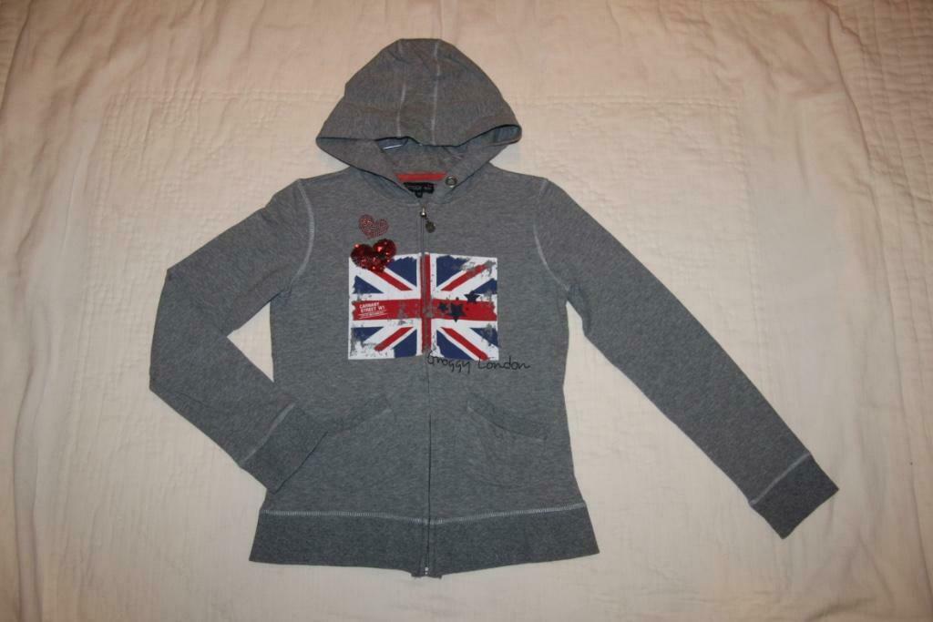 Grijze meisjes sweater met kap met engelse vlag, 15 jaar, XX, Meisje, Trui of Vest, Ophalen of Verzenden
