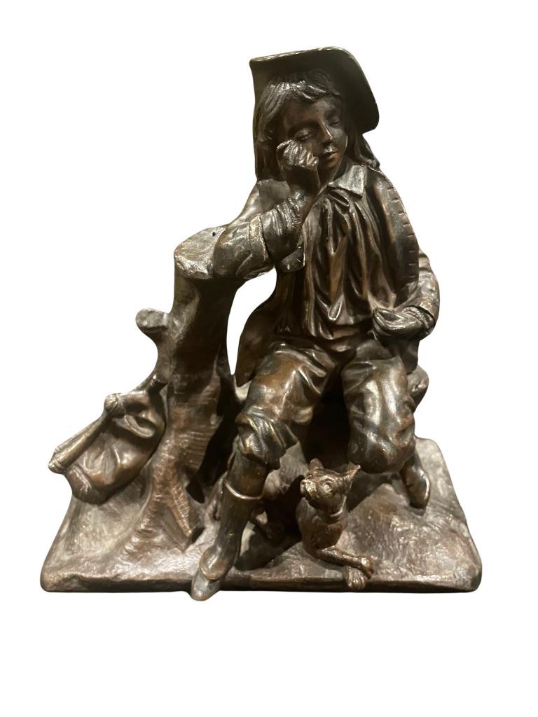 Bronze "Jeune Homme au Repos avec Son Chien" du 19ème siècle, Enlèvement ou Envoi, Bronze