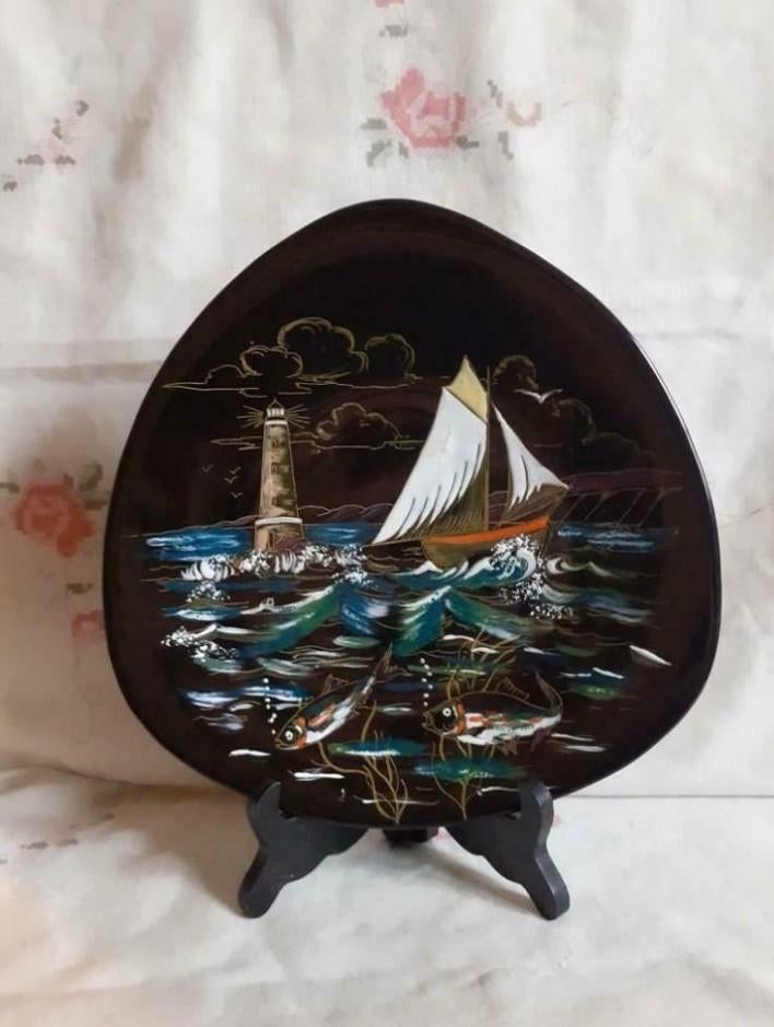 § Plat mural longwy grand feu "le rivage ", Enlèvement ou Envoi