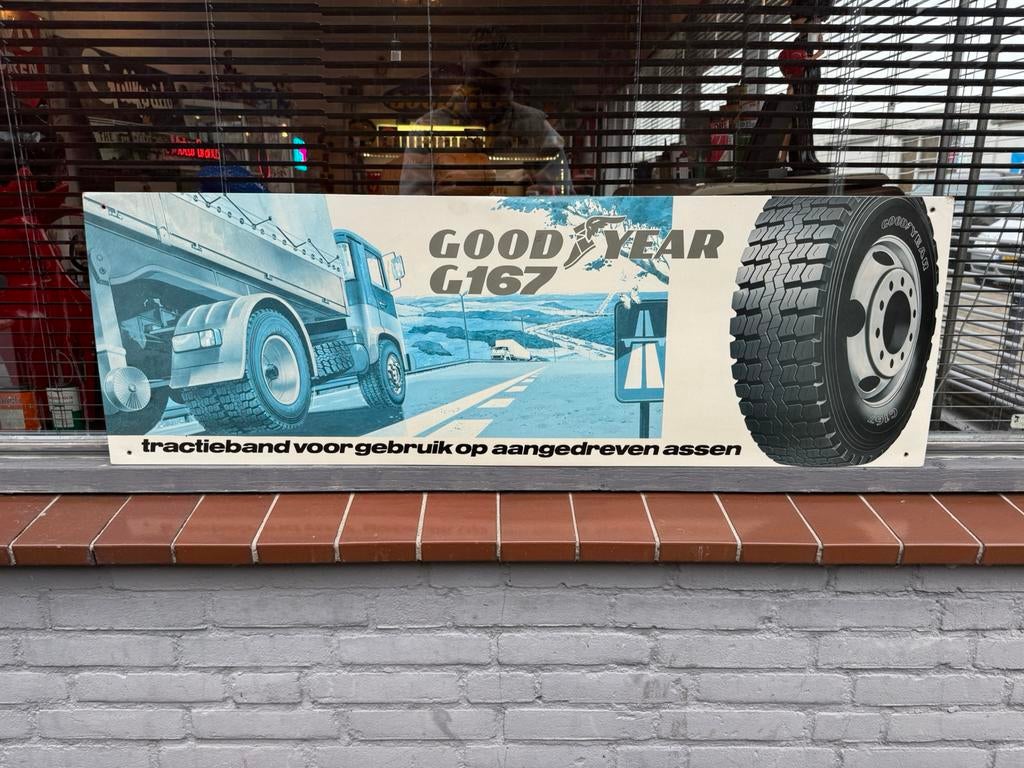 Vintage GoodYear banden reclamebord, Verzamelen, Ophalen, Gebruikt, Reclamebord