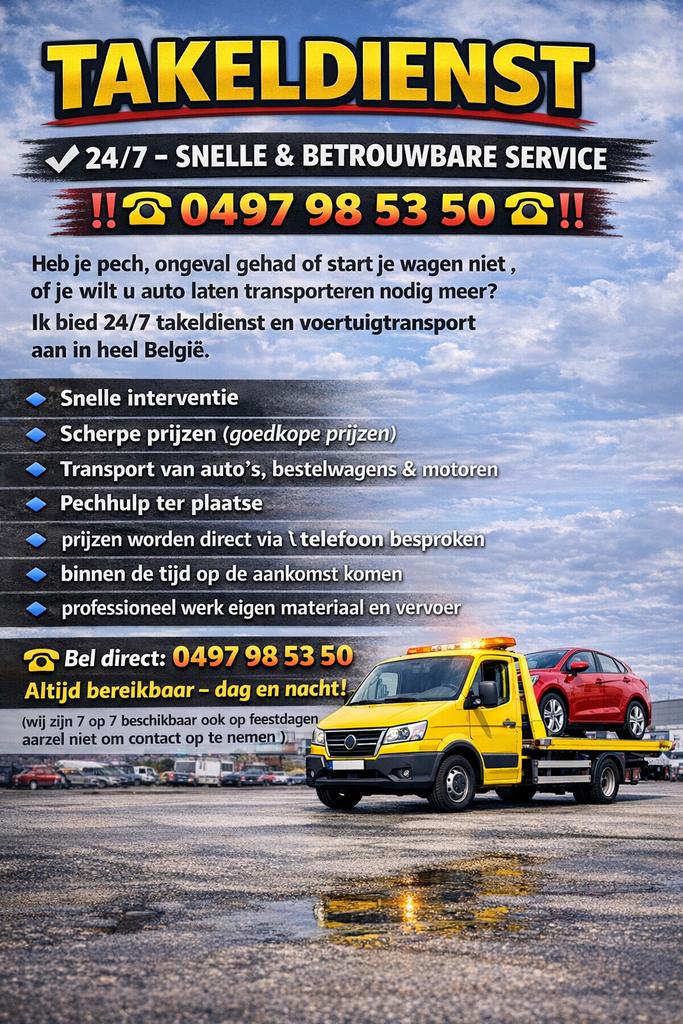 24/7 🚨 takeldienst autotransport deppange scherpe prijzen💥, Ophalen of Verzenden, Zo goed als nieuw