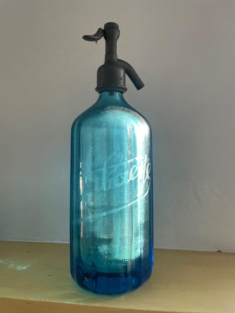 Siphon ancien en verre bleu, Enlèvement ou Envoi