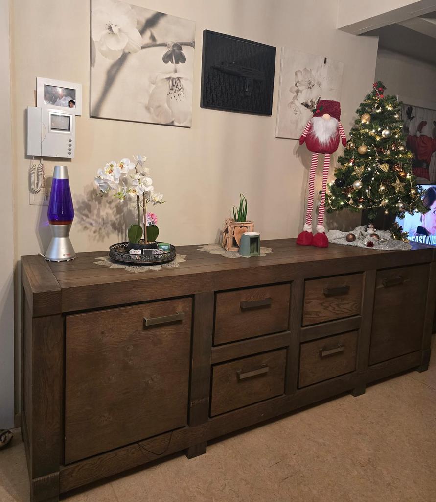 Dressoir in mdf met echt houtfineer (eikenlook) kwaliteit, Ophalen, Met deur(en), Teakhout, Zo goed als nieuw