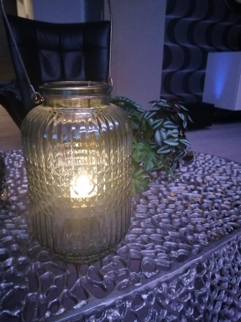 Sfeervolle verlichting... vier stuks groen glas..., Ophalen, Zo goed als nieuw, Glas