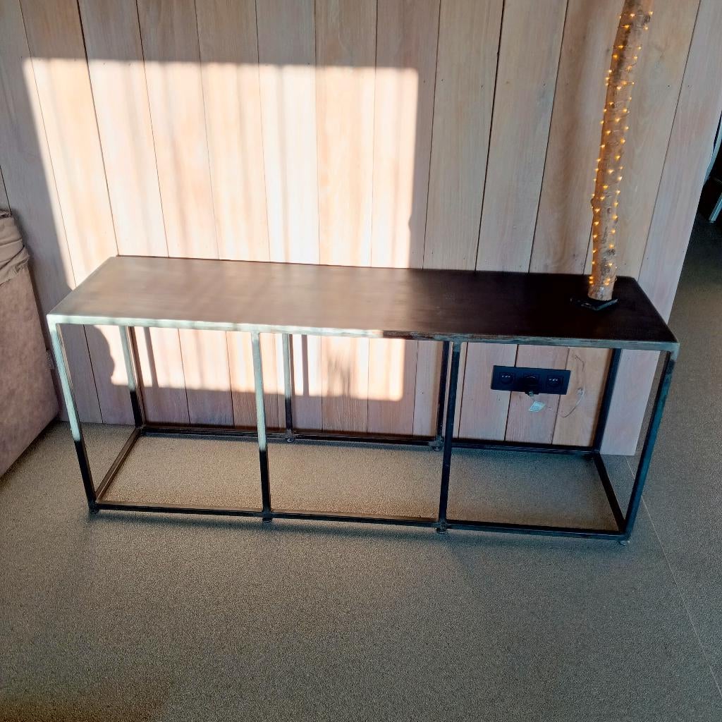 bijzettafel 150cm echt industrieel ijzer, Ophalen, Metaal of Aluminium, Nieuw, 75 cm of meer
