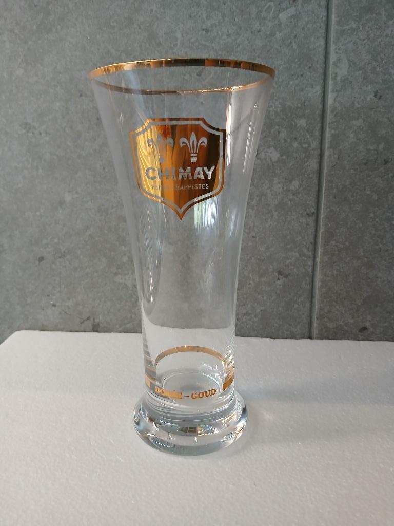 CHIMAY PERES TRAPPISTE fluitglas in goud - perfecte combinat, Verzamelen, Biermerken, Nieuw, Glas of Glazen, Overige merken, Ophalen of Verzenden