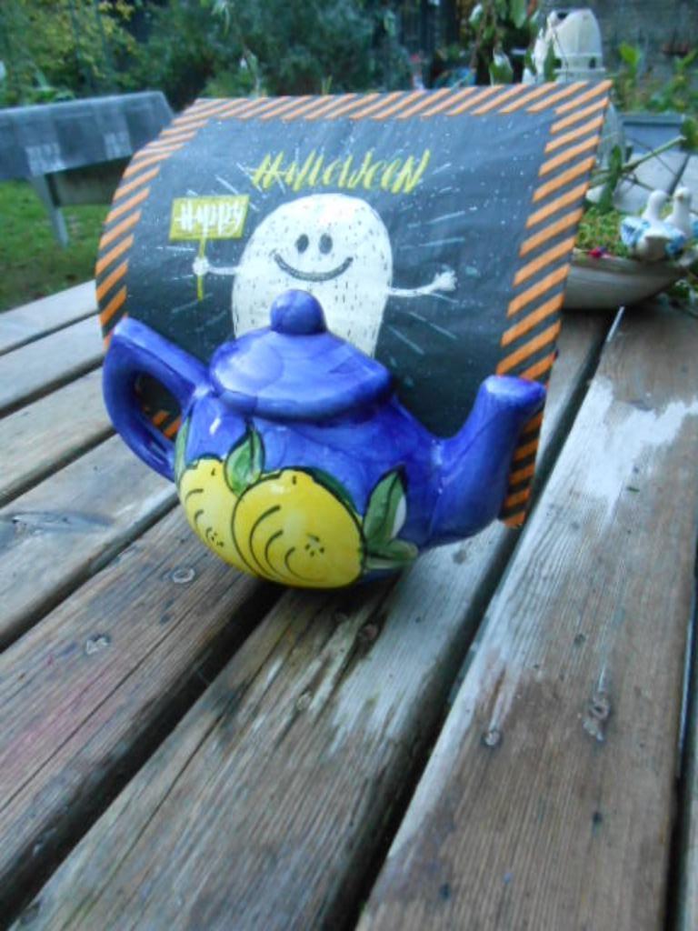 servietten houder theepot steen blauw, Ophalen of Verzenden