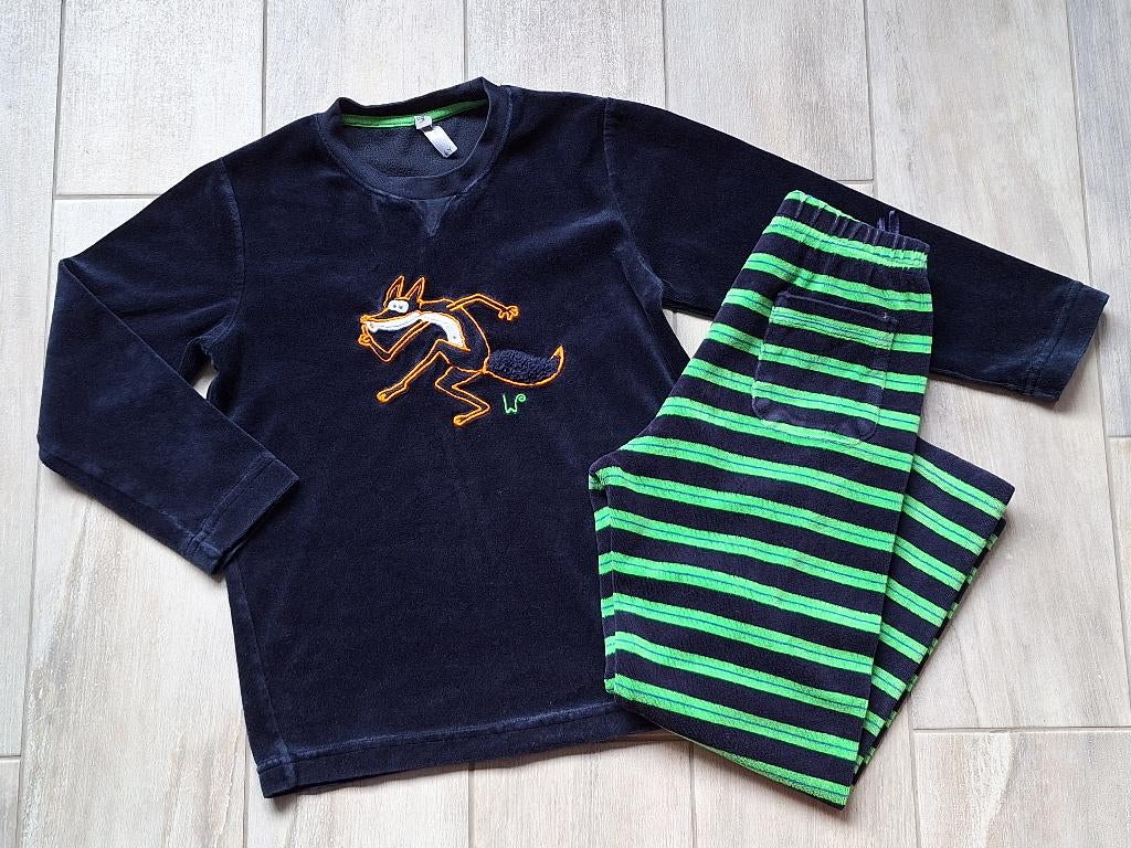 ★ M116 - Winterpyjama woody velours thema vos, Kinderen en Baby's, Nacht- of Onderkleding, Gebruikt, Ophalen of Verzenden, Jongen