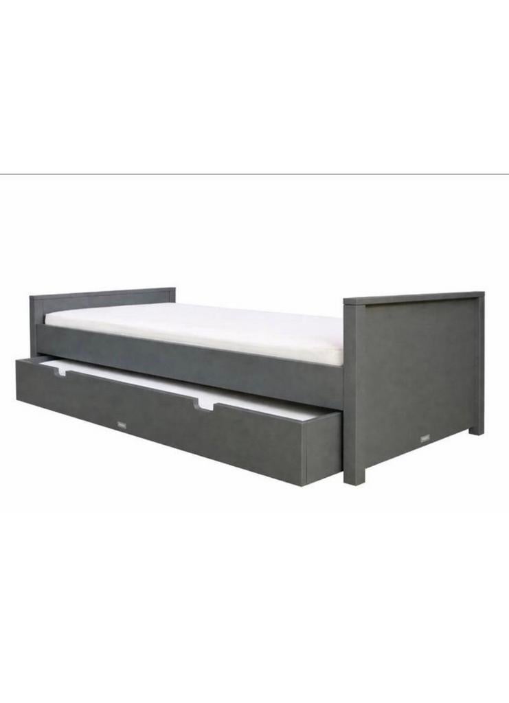 BOPITA bed 90x200 cm grey met lade, Ophalen, 90 cm, Eenpersoons, 200 cm